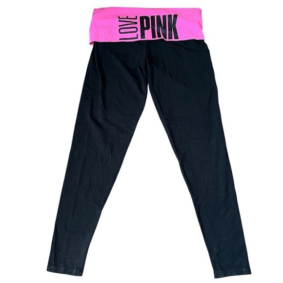 Victoria's Secret VS Foldover Yoga Pants Solid Love Pink M Leggings Y2K McBling - Picture 1 of 14